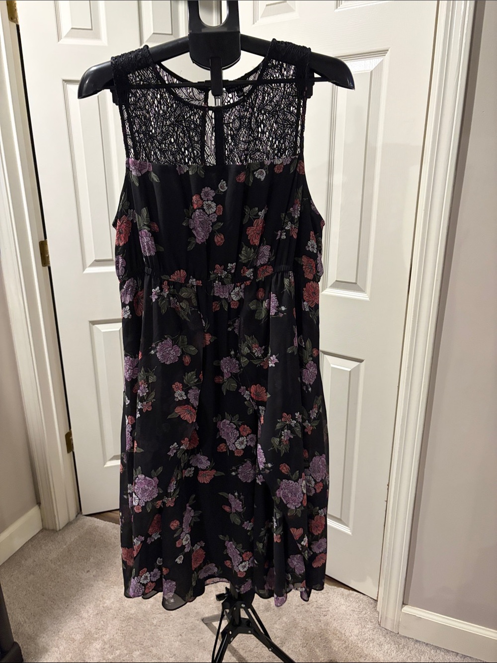 torrid 1 (XL) Black Midi Dress with Pink & Purple Floral Print